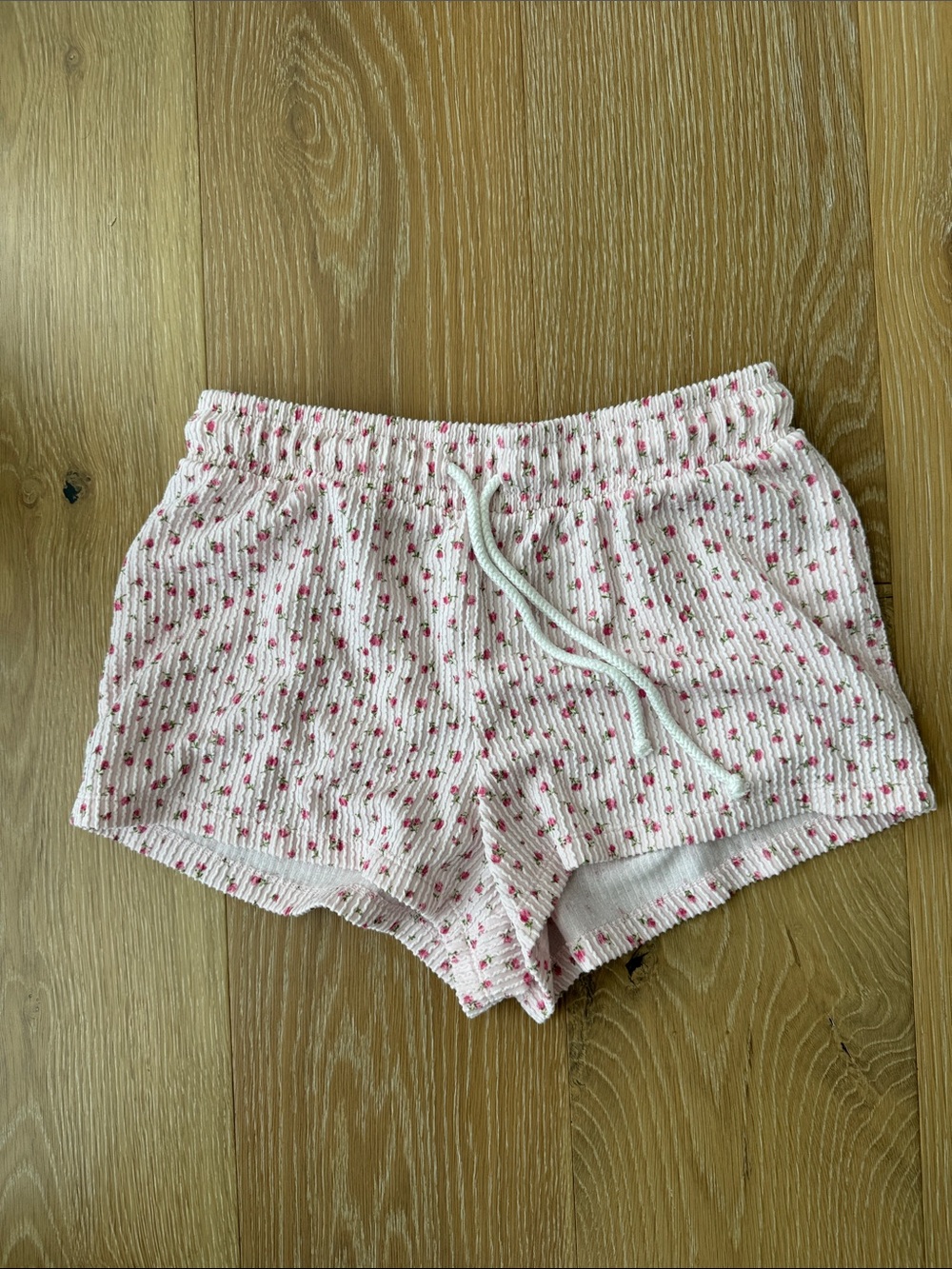 Aeropostale Women’s White Knit Lounge Shorts with Pink Dot Floral Print
